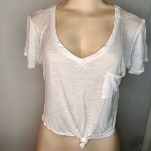 Tresics White Crop Tie Front Flowy T-Shirt Women’s Size S